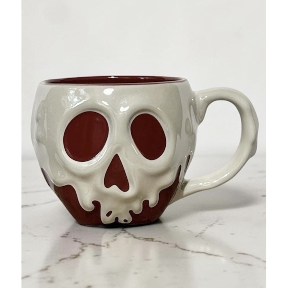 DISNEY PARKS Snow White Poison Apple Skull Mug 3D Ceramic Red Ivory 16 oz Gothic